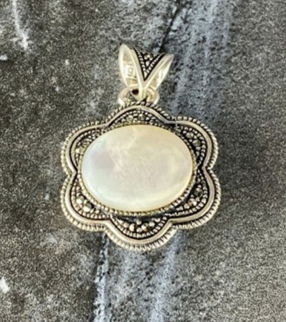 925 Sterling Silver Mother Of Pearl & Marcasites Pendant